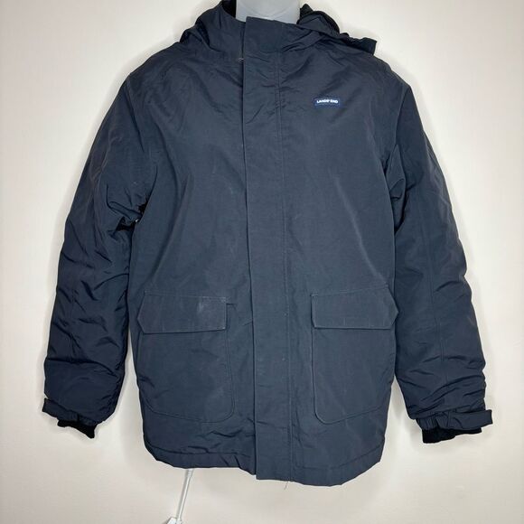 Lands End fleece lined waterproof coat jacket hooded kids large zip up black - Picture 1 of 8